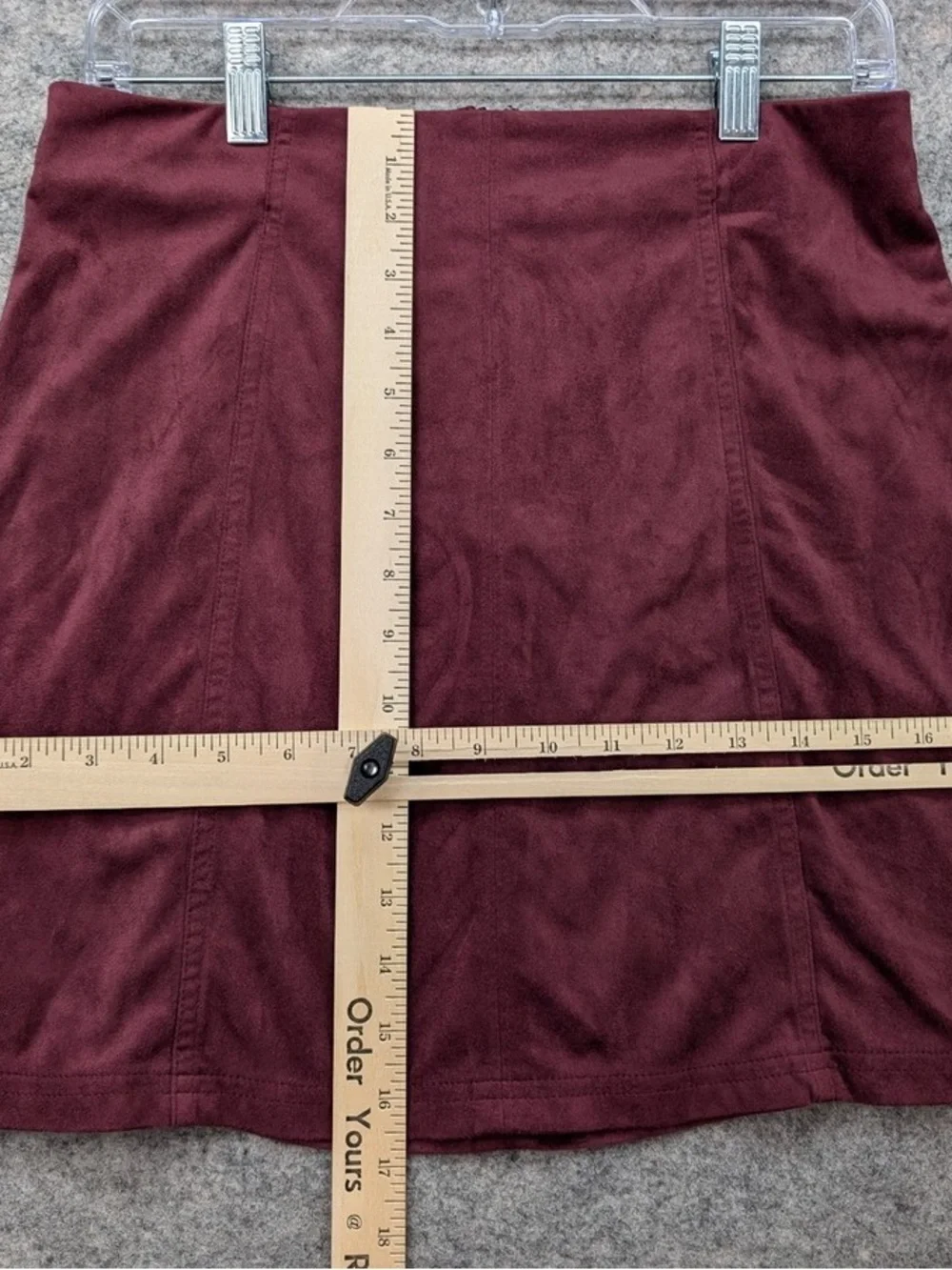 ALYA Burgundy Faux Suede A-Line Fall Mini Skirt Gold Back Zip Size Medium